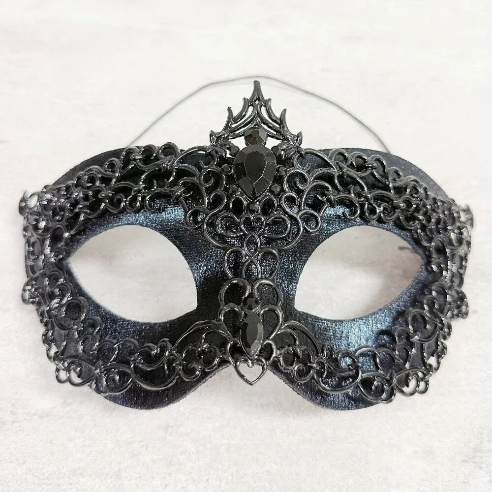 Mens masquerade mask, Black metal mask, Venetian mask, Prom mask, 2 in 1 mask